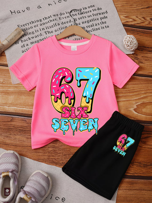 Детски комплект “67 Six Seven” за момиче – розов спортен модел