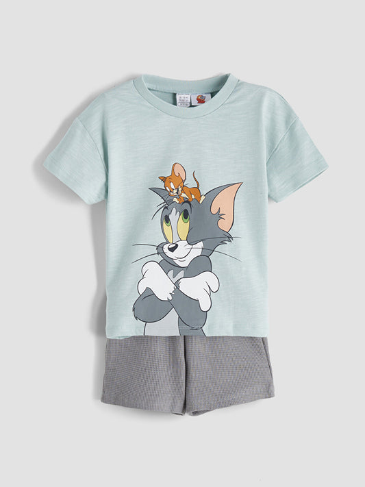 Комплект Tom & Jerry с тениска и сиви къси панталонки