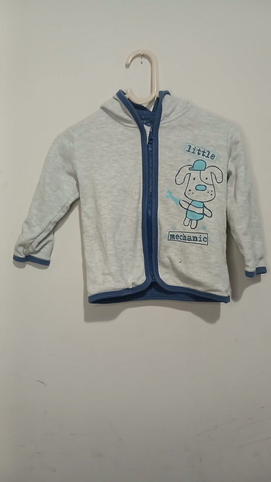 Детски суичър с цип – сив с кученце – размер 80 – 0174